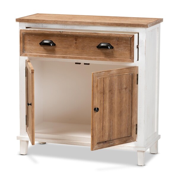 Baxton Studio Glynn Rustic Farmhouse Weathered Two-Tone White and Oak Brown Finished Wood 2-Door Storage Cabinet - 178-11404-ZORO