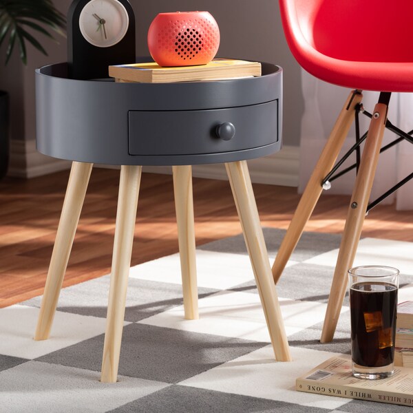 Baxton Studio Jessen Mid-Century Gray 1-Drawer Wood Nightstand - 154-9049