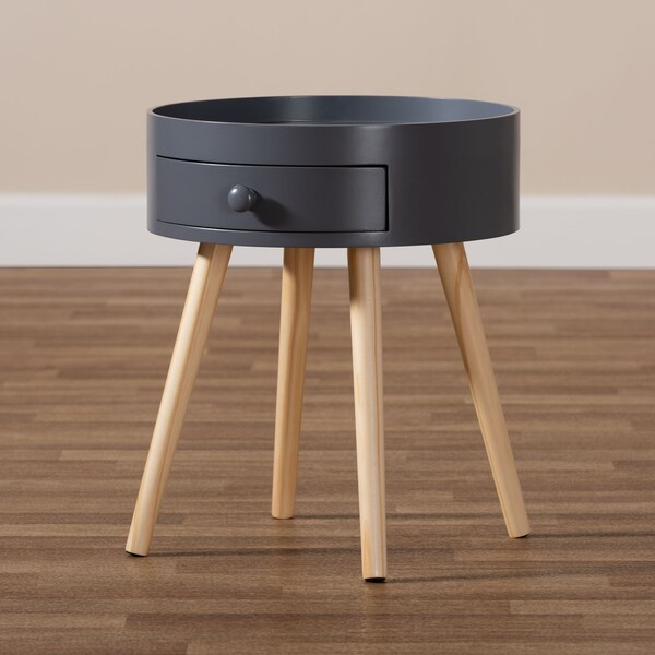 Baxton Studio Jessen Mid-Century Gray 1-Drawer Wood Nightstand - 154-9049