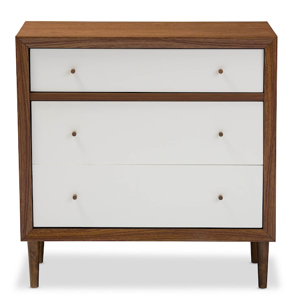 Baxton Studio Harlow Mid-century Modern White and Walnut Wood 3-drawer Chest - 121-6782