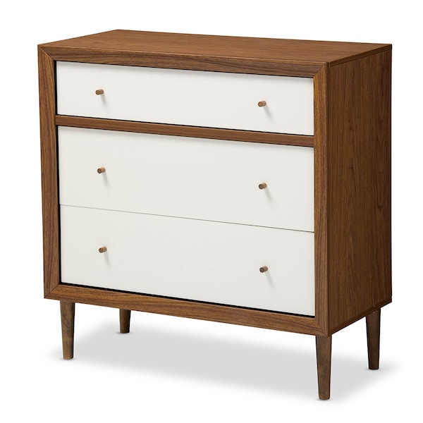 Baxton Studio Harlow Mid-century Modern White and Walnut Wood 3-drawer Chest - 121-6782