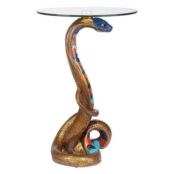 Design Toscano Renenutet Egyptian Cobra Goddess Glass-Topped Table - CL5057