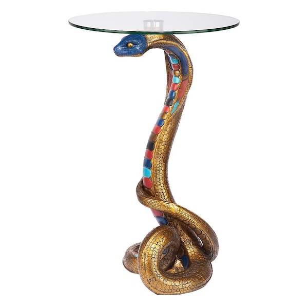 Design Toscano Renenutet Egyptian Cobra Goddess Glass-Topped Table - CL5057