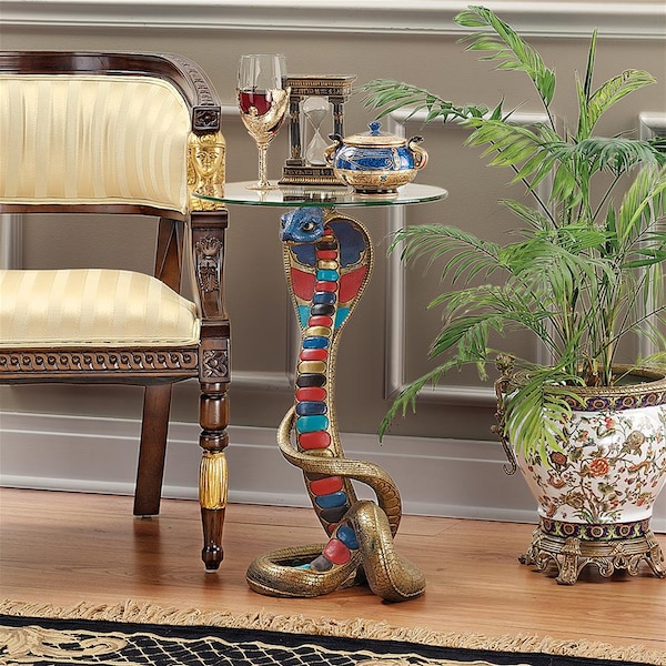 Design Toscano Renenutet Egyptian Cobra Goddess Glass-Topped Table - CL5057