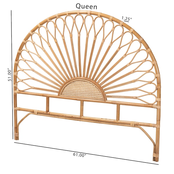 Baxton Studio Perenna Modern Bohemian Natural Rattan Queen Size Standalone Headboard - 217-12723-ZORO