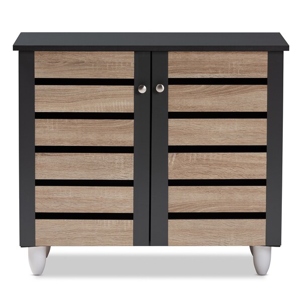 Baxton Studio Gisela Two-Tone Oak and Dark Gray 2-Door Shoe Storage Cabinet - 152-9172