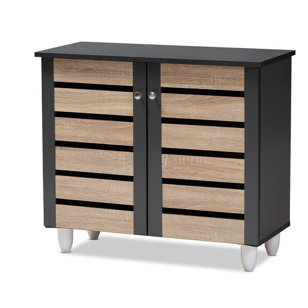 Baxton Studio Gisela Two-Tone Oak and Dark Gray 2-Door Shoe Storage Cabinet - 152-9172
