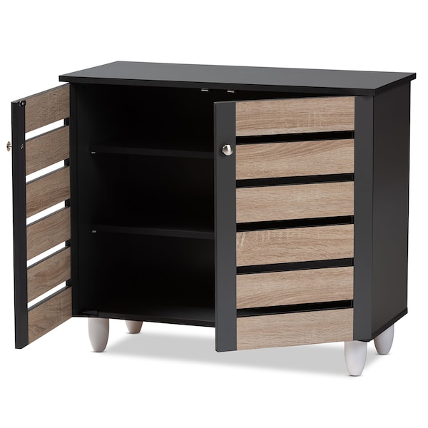 Baxton Studio Gisela Two-Tone Oak and Dark Gray 2-Door Shoe Storage Cabinet - 152-9172