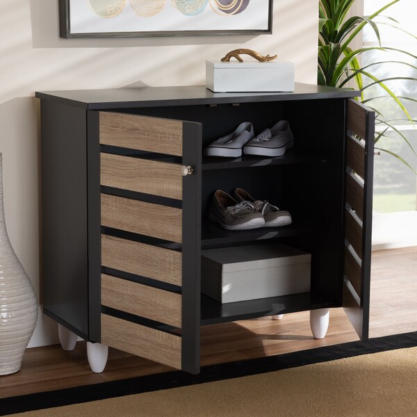Baxton Studio Gisela Two-Tone Oak and Dark Gray 2-Door Shoe Storage Cabinet - 152-9172