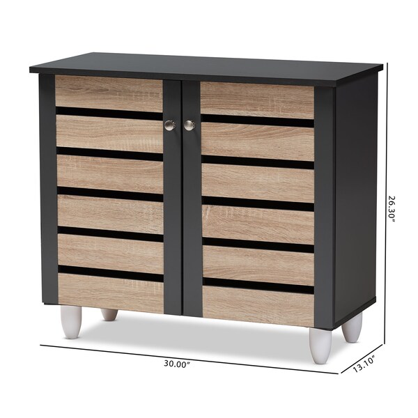 Baxton Studio Gisela Two-Tone Oak and Dark Gray 2-Door Shoe Storage Cabinet - 152-9172