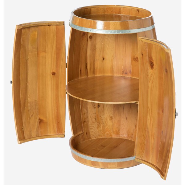 Vintiquewise Wooden Wine Barrel Shaped Wine Holder, Bar Storage Lockable Storage Cabinet - QI003771