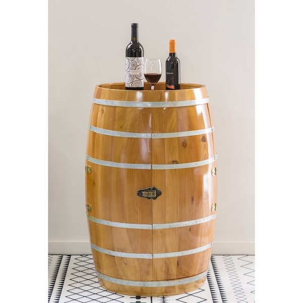 Vintiquewise Wooden Wine Barrel Shaped Wine Holder, Bar Storage Lockable Storage Cabinet - QI003771