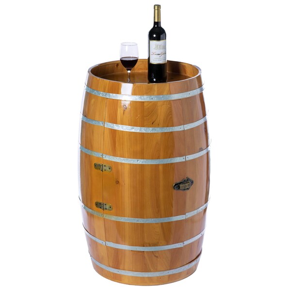 Vintiquewise Wooden Wine Barrel Shaped Wine Holder, Bar Storage Lockable Storage Cabinet - QI003771