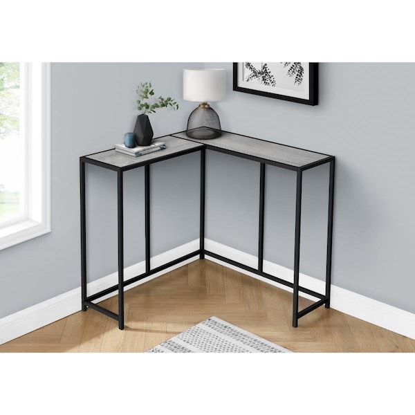 Clean Choice 36 in. L-shaped Corner Metal Frame Console Table, Grey Wood-look & Black - CL3070867