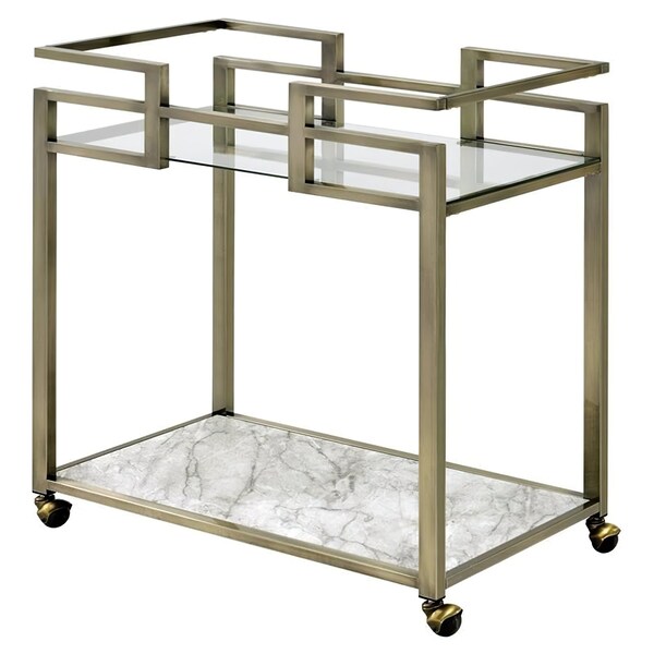 Acme Metal Frame Serving Cart with Glass Top Shelf in Clear and Wire Brass - ER-0173CL