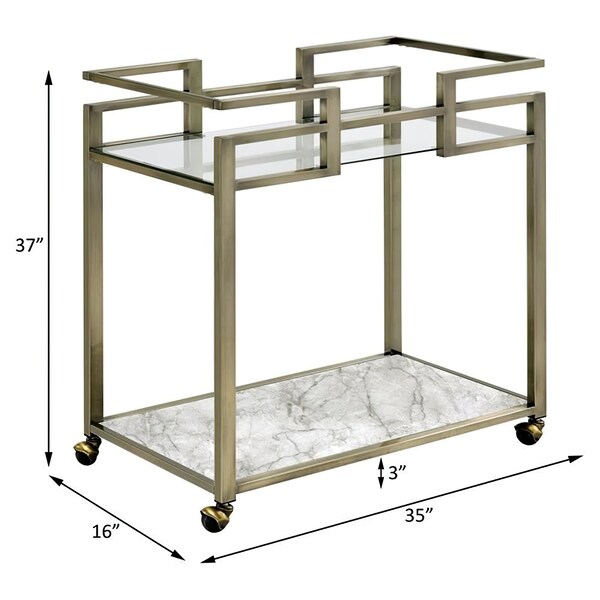 Acme Metal Frame Serving Cart with Glass Top Shelf in Clear and Wire Brass - ER-0173CL
