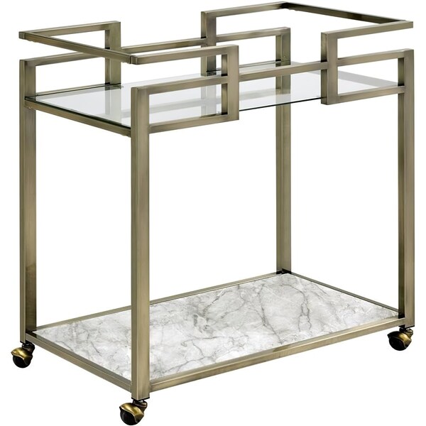 Acme Metal Frame Serving Cart with Glass Top Shelf in Clear and Wire Brass - ER-0173CL