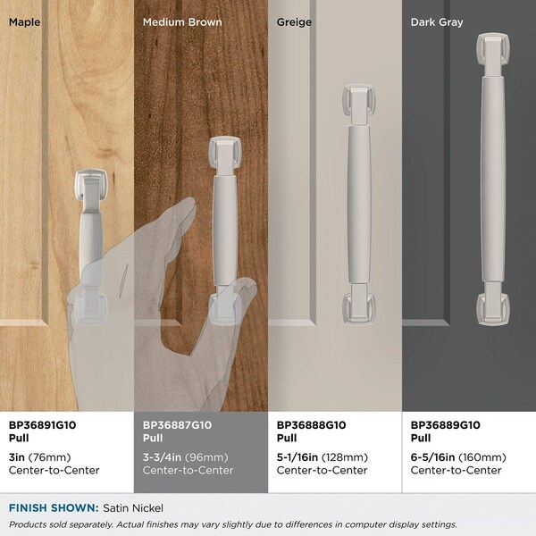 Amerock Stature 3-3/4 in 96 mm Center-to-Center Satin Nickel Cabinet Pull - BP36887G10