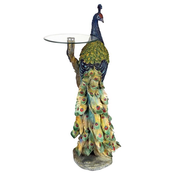 Design Toscano Peacock's Perch Sculptural Glass-Topped Pedestal Table - KY625