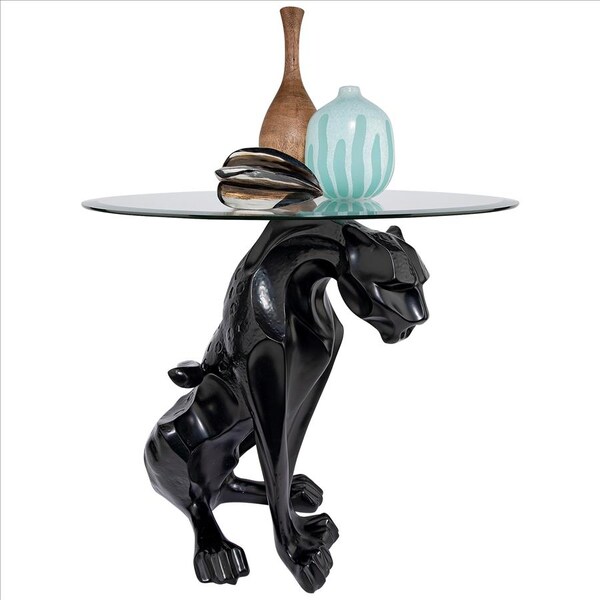 Design Toscano Black Jaguar Glass Top Table: Each - KY72408