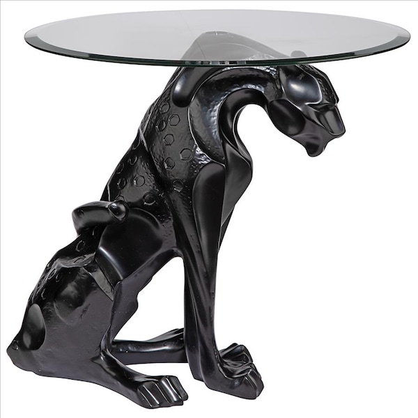 Design Toscano Black Jaguar Glass Top Table: Each - KY72408