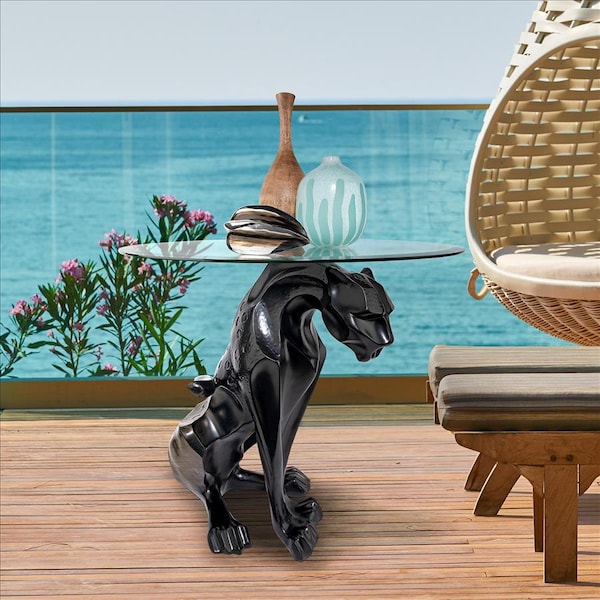 Design Toscano Black Jaguar Glass Top Table: Each - KY72408