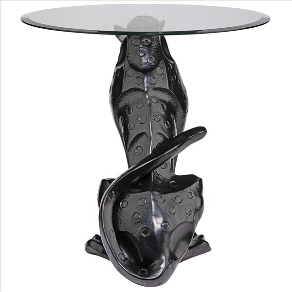 Design Toscano Black Jaguar Glass Top Table: Each - KY72408
