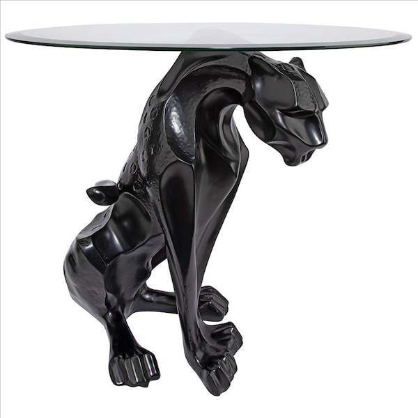 Design Toscano Black Jaguar Glass Top Table: Each - KY72408