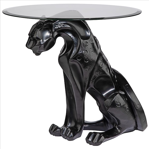 Design Toscano Black Jaguar Glass Top Table: Each - KY72408
