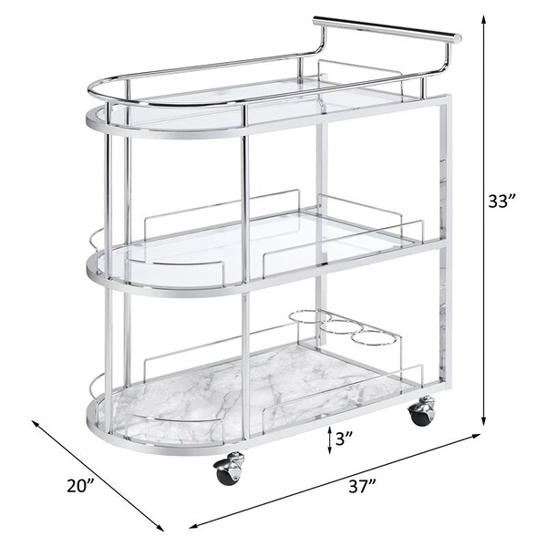 Acme Metal Frame Serving Cart with Shelf in Clear and Chrome - ER-0209CL