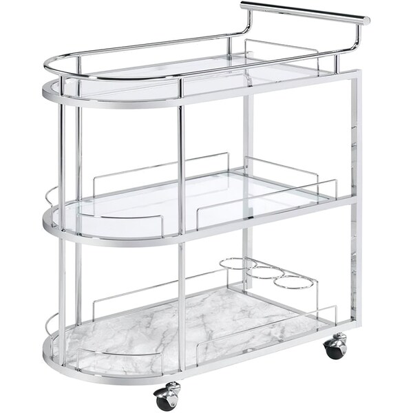 Acme Metal Frame Serving Cart with Shelf in Clear and Chrome - ER-0209CL