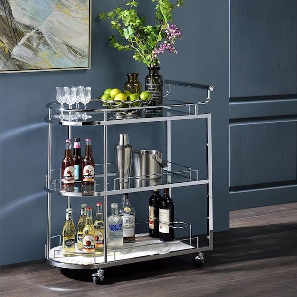 Acme Metal Frame Serving Cart with Shelf in Clear and Chrome - ER-0209CL