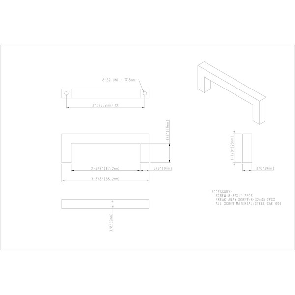 Elements By Hardware Resources 3" Center-to-Center Polished Chrome Square Stanton Cabinet Bar Pull - 625-3PC