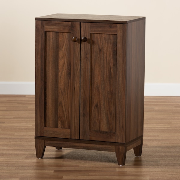 Baxton Studio Nissa Modern and Contemporary Walnut Brown Finished Wood 2-Door Shoe Storage Cabinet - 178-11218-ZORO