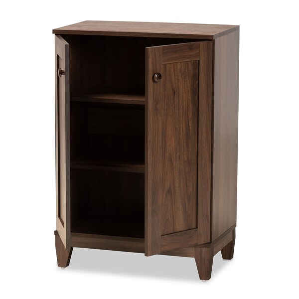 Baxton Studio Nissa Modern and Contemporary Walnut Brown Finished Wood 2-Door Shoe Storage Cabinet - 178-11218-ZORO