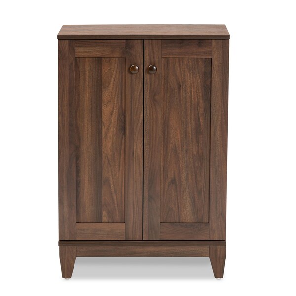 Baxton Studio Nissa Modern and Contemporary Walnut Brown Finished Wood 2-Door Shoe Storage Cabinet - 178-11218-ZORO