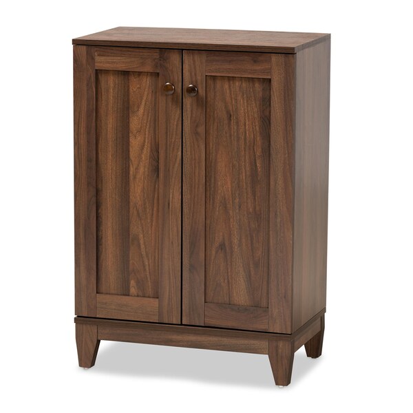 Baxton Studio Nissa Modern and Contemporary Walnut Brown Finished Wood 2-Door Shoe Storage Cabinet - 178-11218-ZORO