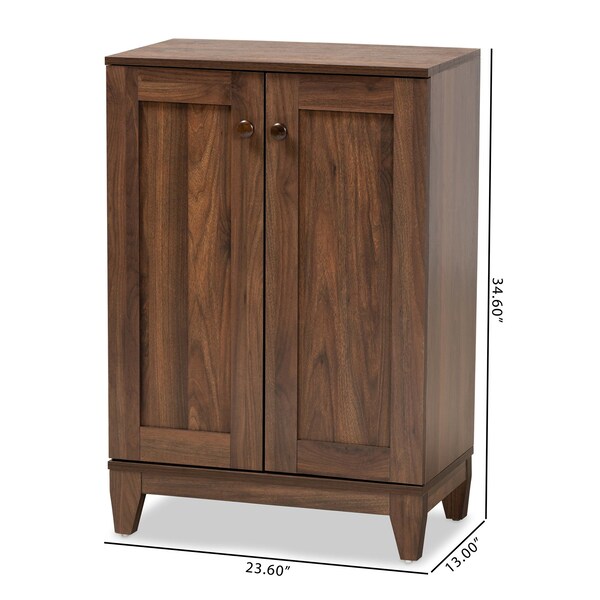Baxton Studio Nissa Modern and Contemporary Walnut Brown Finished Wood 2-Door Shoe Storage Cabinet - 178-11218-ZORO