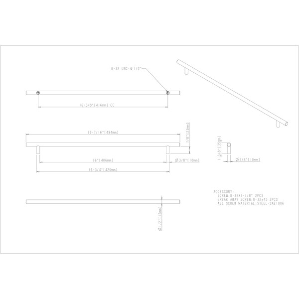Elements By Hardware Resources 416 mm Center-to-Center Hollow Stainless Steel Naples Cabinet Bar Pull - 494SS