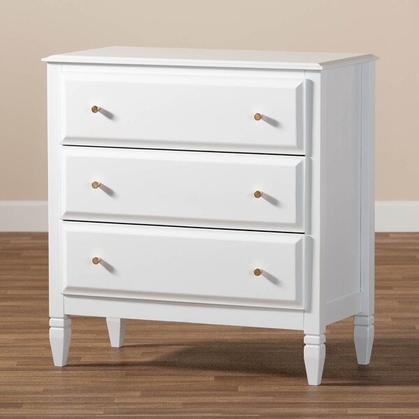 Baxton Studio Naomi and Transitional White Finished Wood 3-Drawer Bedroom Chest - 168-10825