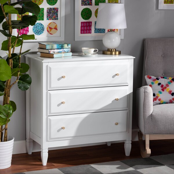 Baxton Studio Naomi and Transitional White Finished Wood 3-Drawer Bedroom Chest - 168-10825