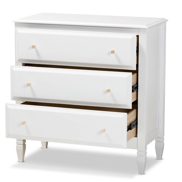 Baxton Studio Naomi and Transitional White Finished Wood 3-Drawer Bedroom Chest - 168-10825