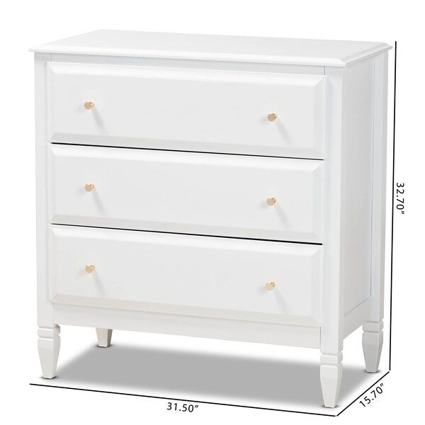 Baxton Studio Naomi and Transitional White Finished Wood 3-Drawer Bedroom Chest - 168-10825