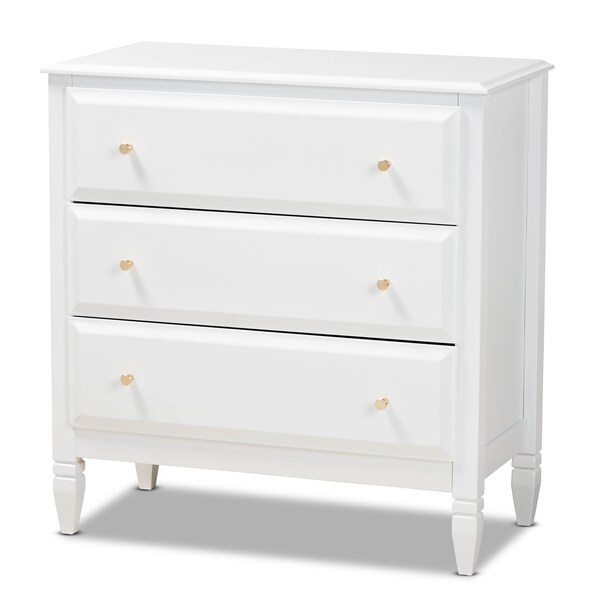 Baxton Studio Naomi and Transitional White Finished Wood 3-Drawer Bedroom Chest - 168-10825