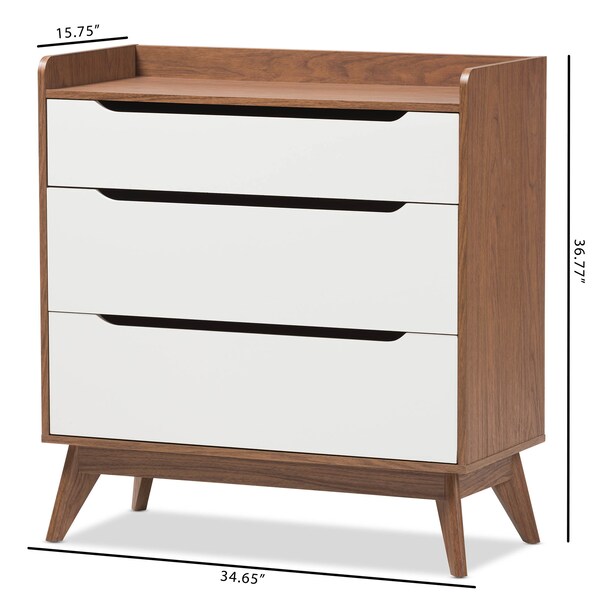 Baxton Studio Brighton Mid-Century White and Walnut Wood 3-Drawer Storage Chest - 137-7494