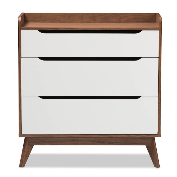 Baxton Studio Brighton Mid-Century White and Walnut Wood 3-Drawer Storage Chest - 137-7494