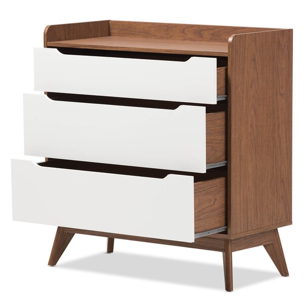 Baxton Studio Brighton Mid-Century White and Walnut Wood 3-Drawer Storage Chest - 137-7494
