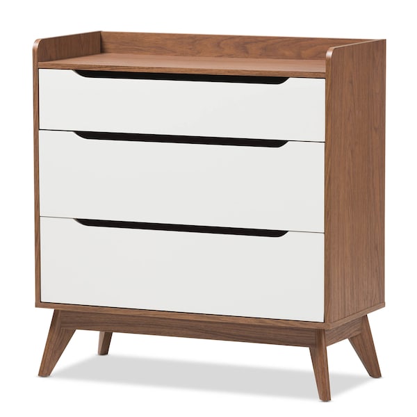Baxton Studio Brighton Mid-Century White and Walnut Wood 3-Drawer Storage Chest - 137-7494