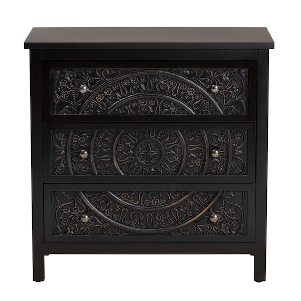 Baxton Studio Yelena Classic and Traditional Black Finished Wood 3-Drawer Storage Cabinet - 236-13337-ZORO