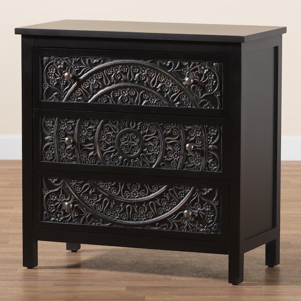 Baxton Studio Yelena Classic and Traditional Black Finished Wood 3-Drawer Storage Cabinet - 236-13337-ZORO